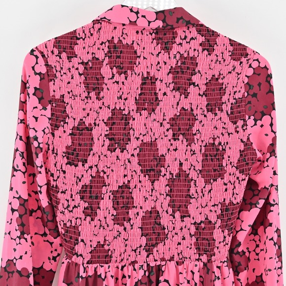 KATE SPADE Bubble Dot Smocked Shirt Dress Size 2 Pink Long Sleeve Retro Preppy - Picture 10 of 13